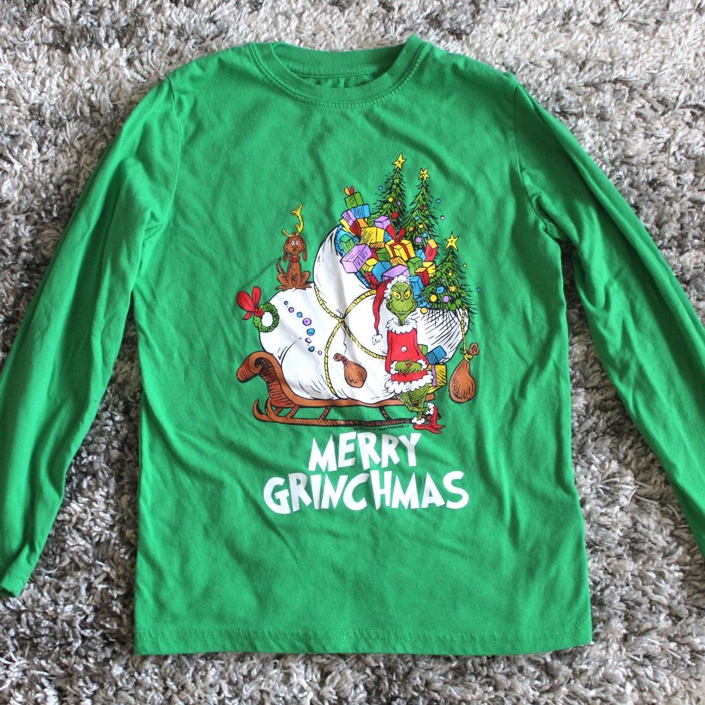 Celebrate Together Green GRINCH "Merry Grinchmas" Graphic T-SHIRT Youth Size 8